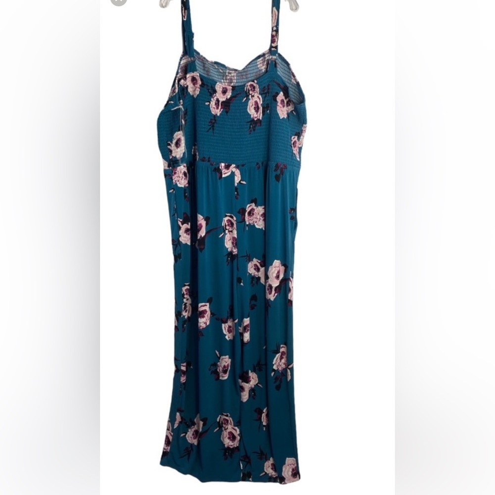 Lane Bryant Plus Size 26/28 Blue & Pink Spring Summer Floral Wide Leg Jumpsuit - Picture 3 of 5